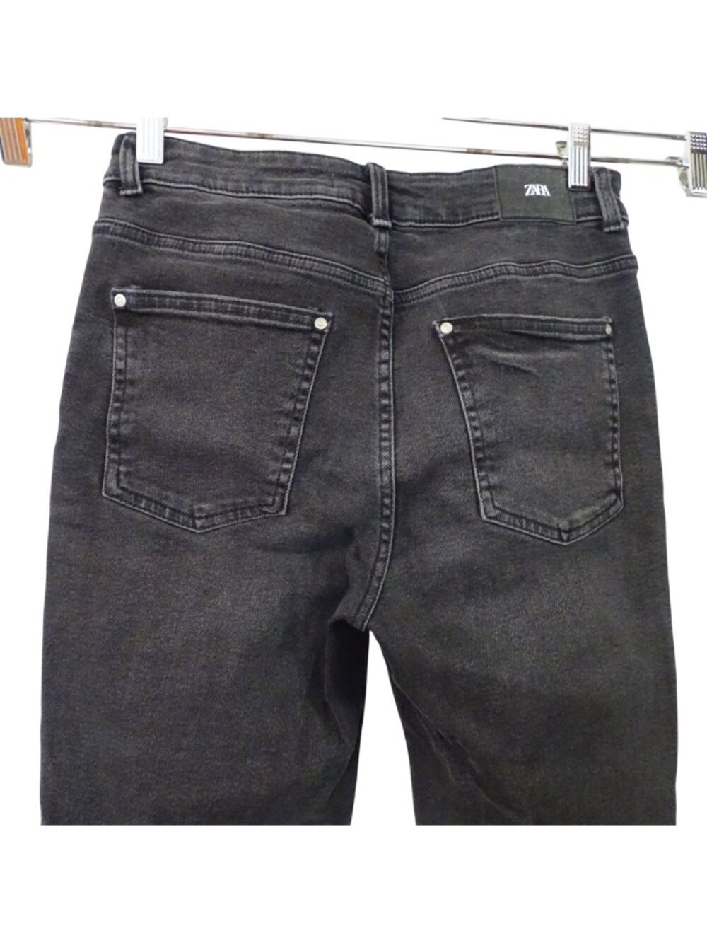 Zara Black Washed Boot Flare Jeans Women Size 8 High Rise Raw Hem Denim Grunge - Picture 4 of 10
